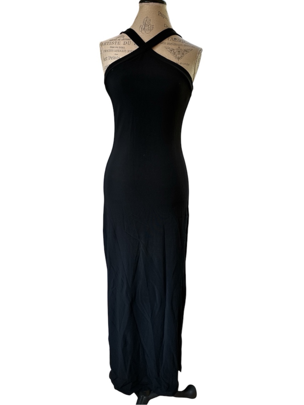 Always Evolution Y2K black bodycon stretch long evening halter style dress XS/S